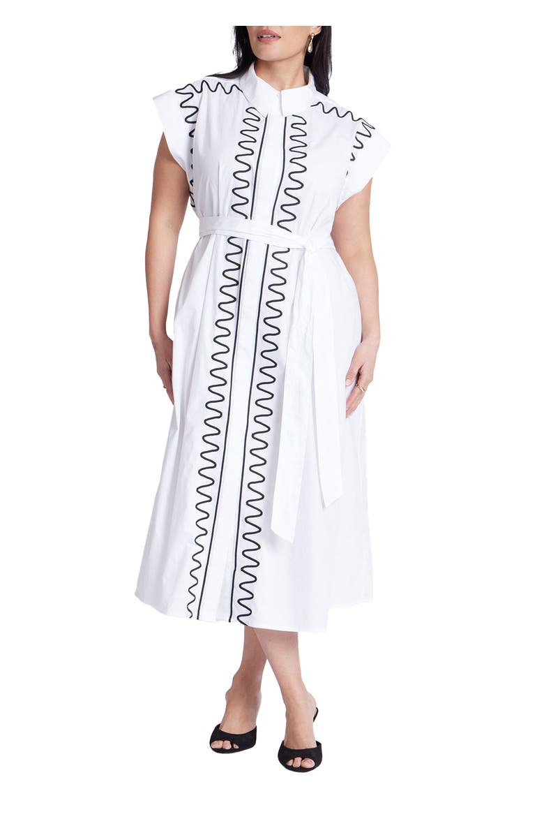 ELOQUII Embroidered Midi Dress, Main, color, Bright White