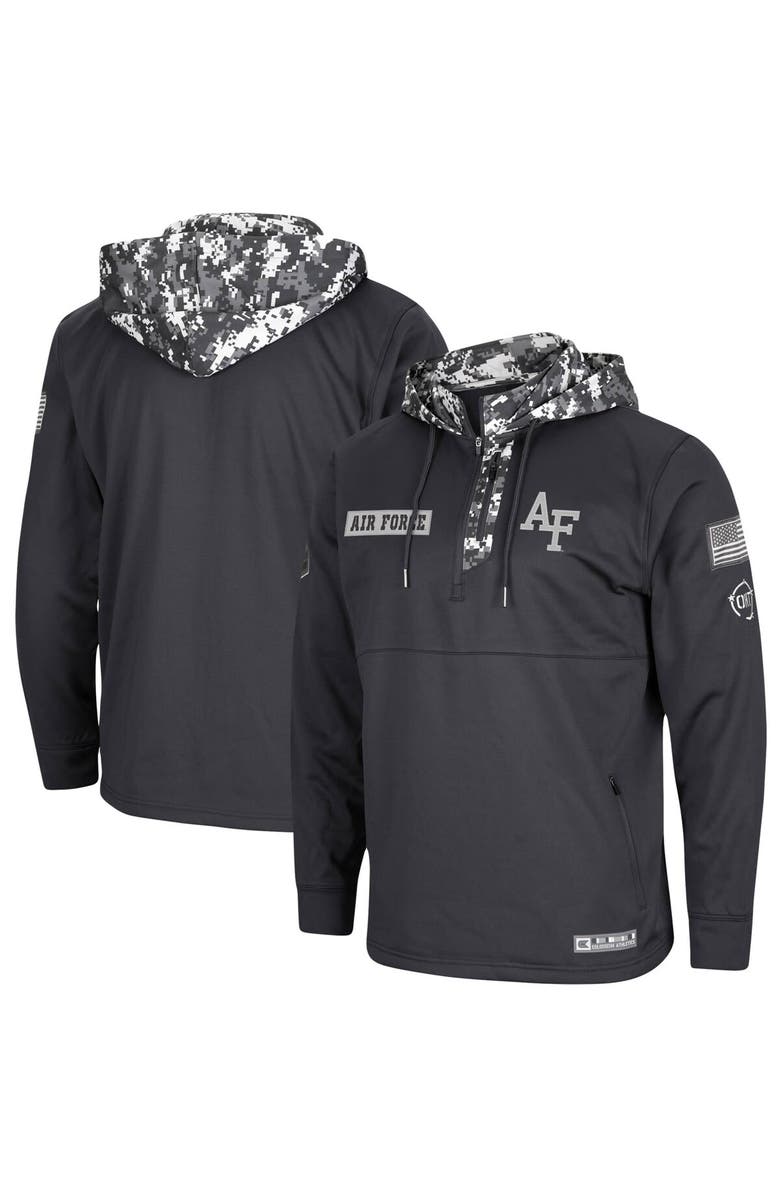 COLOSSEUM Men's Colosseum Charcoal Air Force Falcons OHT Military Appreciation Digi Camo Quarter-Zip Hoodie, Main, color, 