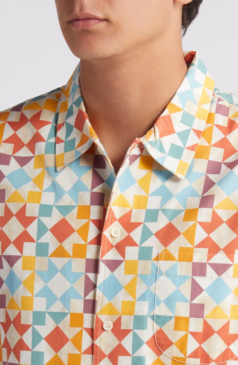 Treasure & Bond Quilt Print Short Sleeve Button-Up Shirt, Alternate, color,