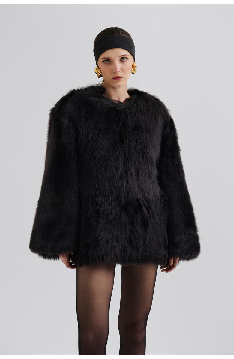 Malina Jana Shearling Long Sleeve Jacket, Main, color, Black