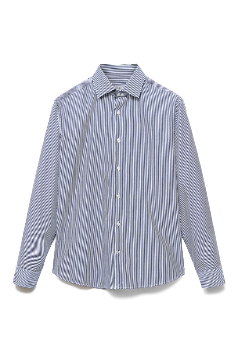 Slim Fit Pinstripe Cotton Button-Up Shirt, Alternate, color, BLUE