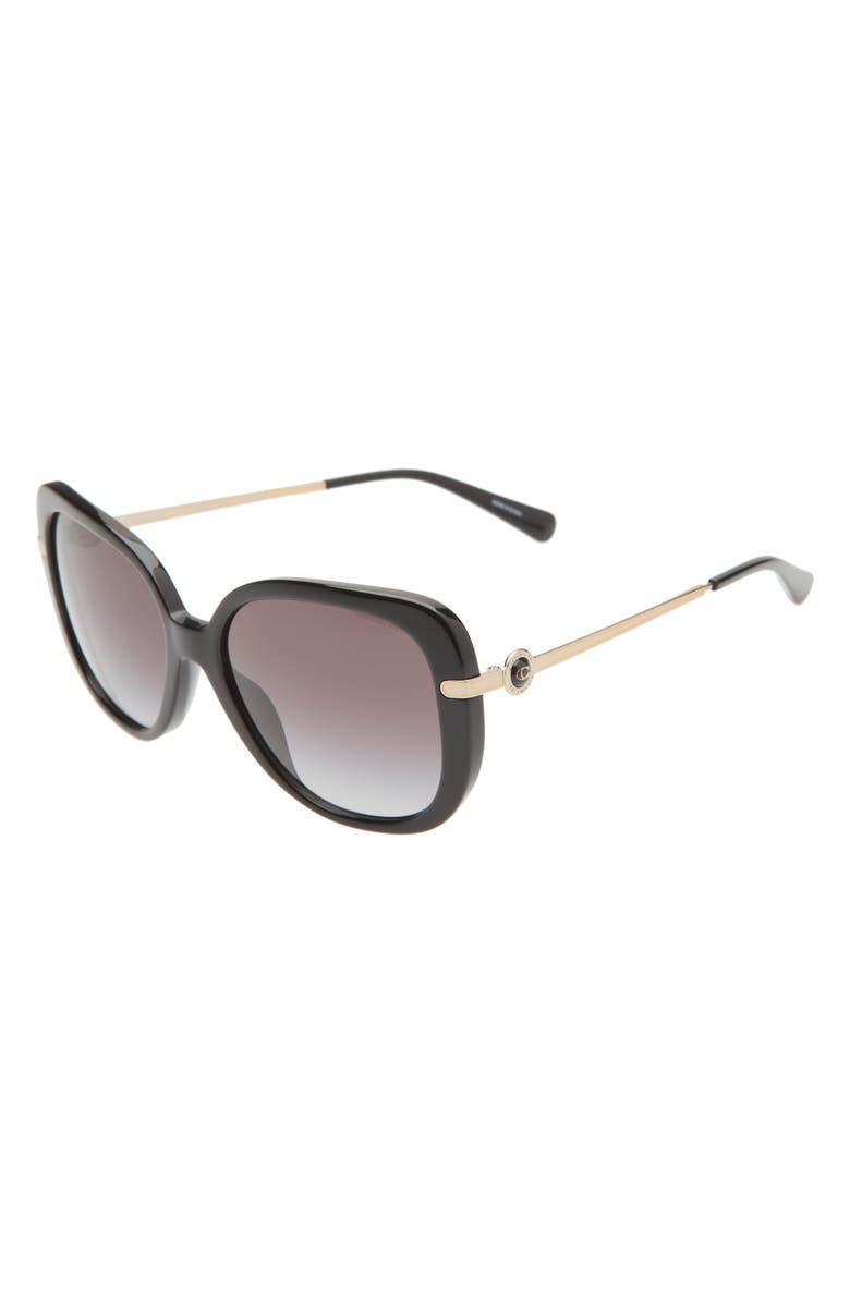 COACH 55mm Gradient Square Sunglasses, Alternate, color, Black