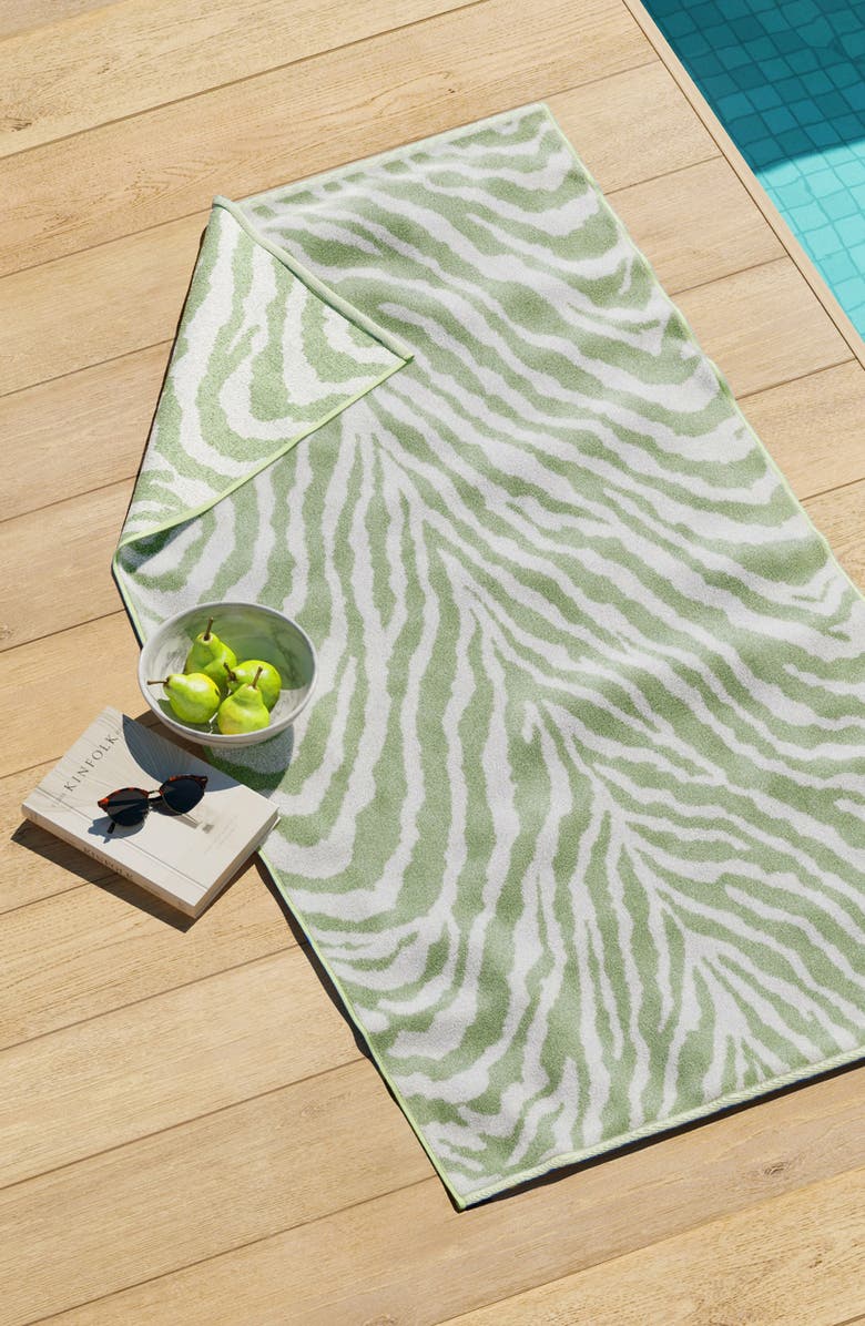 Woven & Weft Oversize Beach Towel, Alternate, color, Light Sage Green Zebra