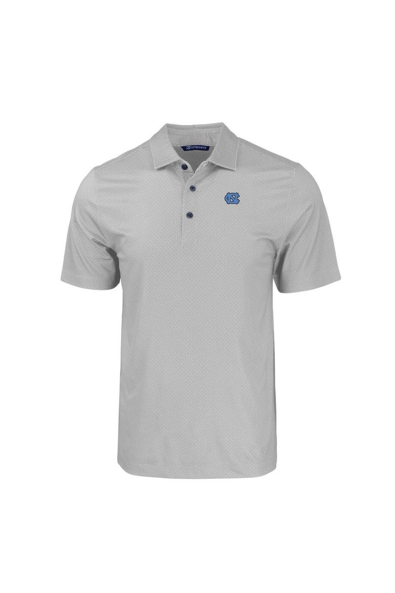 Men's Cutter & Buck Gray North Carolina Tar Heels Pike Eco Tonal Geo Print Stretch Recycled Polo, Alternate, color, Gray