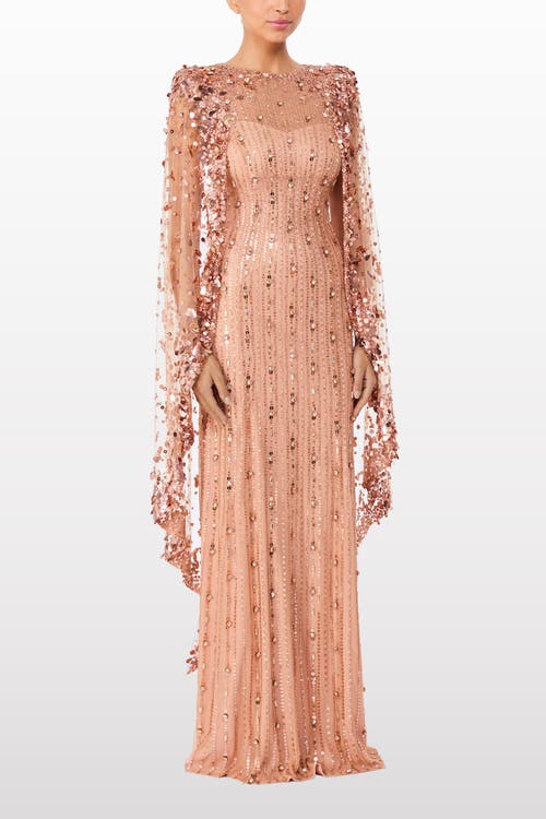 Jenny Packham Blaize Sequin-embellished Cape Maxi Dress In Orange