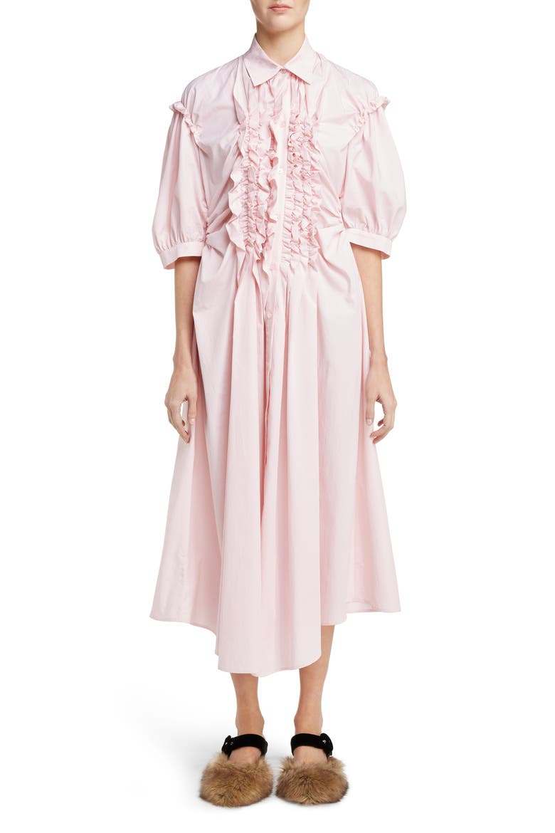 Stripe Frill Shirtdress, Main, color, PINK WHITE