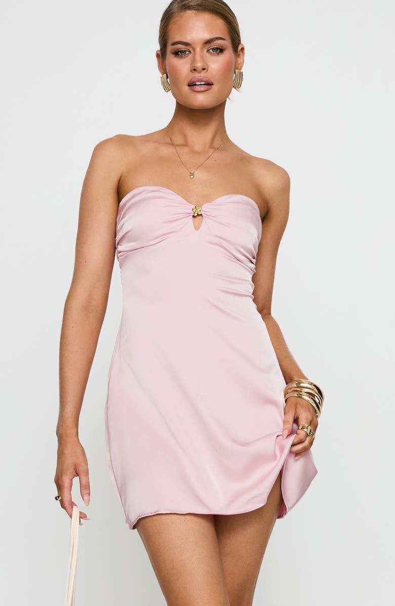 Princess Polly Americano Strapless Satin Cocktail Minidress, Alternate, color, Pink