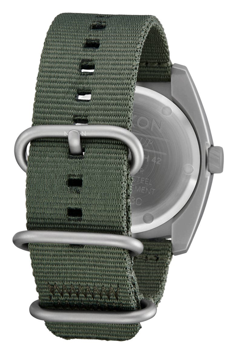 Clutch Webbing Strap Watch, 42mm, Alternate, color, MATTE SILVER / THYME