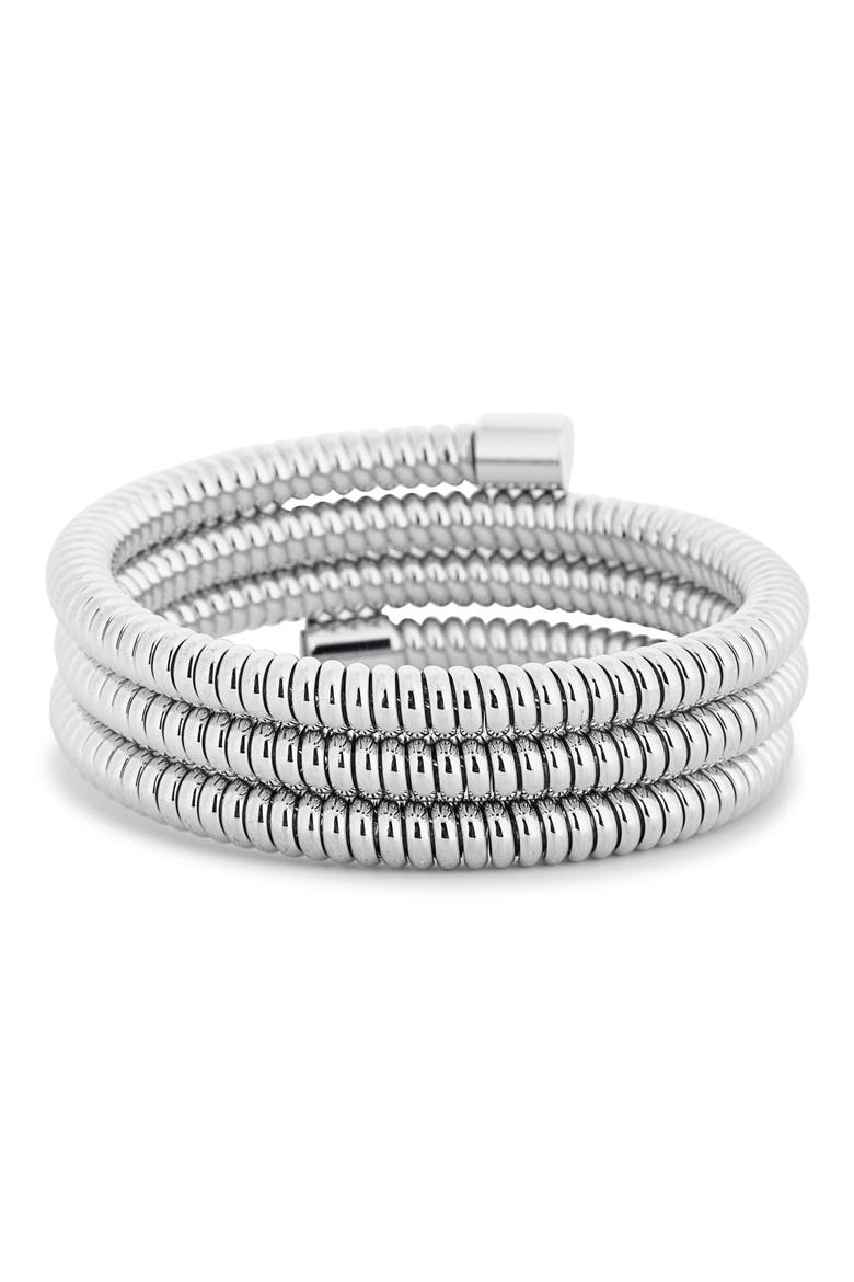 Ribbed Coil Bracelet, Main, color, POLISHED SILVER