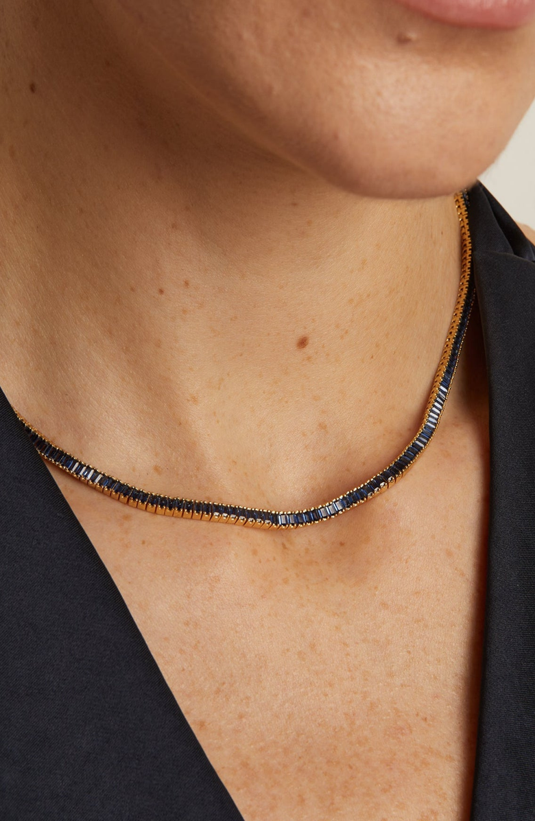 Aurate New York Lab Grown Blue Sapphire Baguette Tennis Necklace, Alternate, color, Blue Sapphire