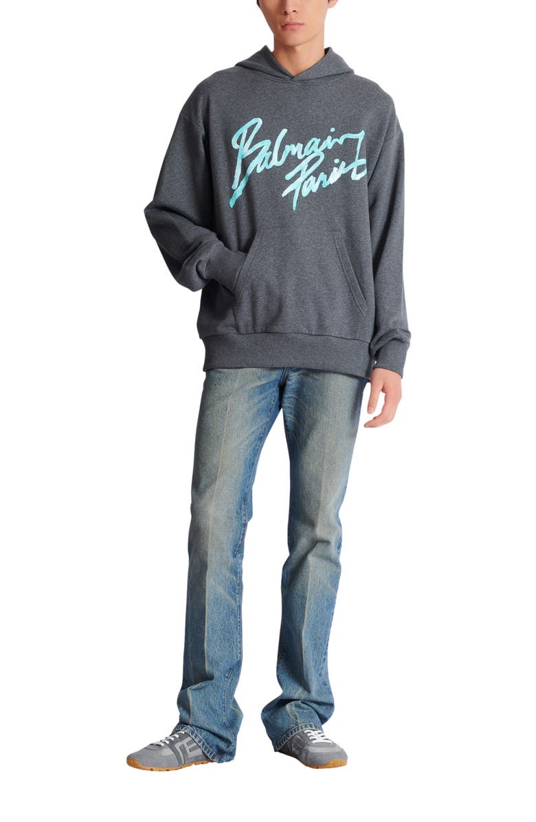 Balmain Printed hoodie, Alternate, color, Grey