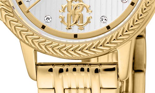 Roberto Cavalli Textured Crystal Quartz Bracelet Watch, 30mm In Gold