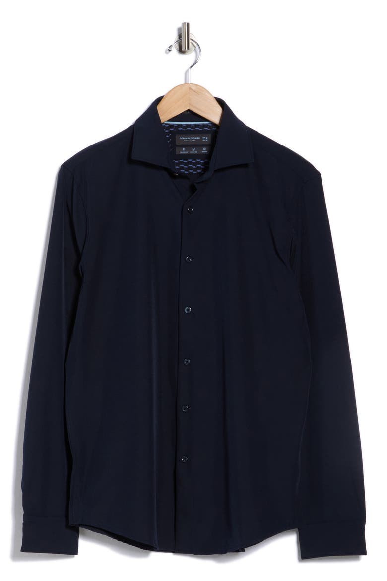 Solid Navy Performance Button-Up Shirt, Alternate, color, NAVY