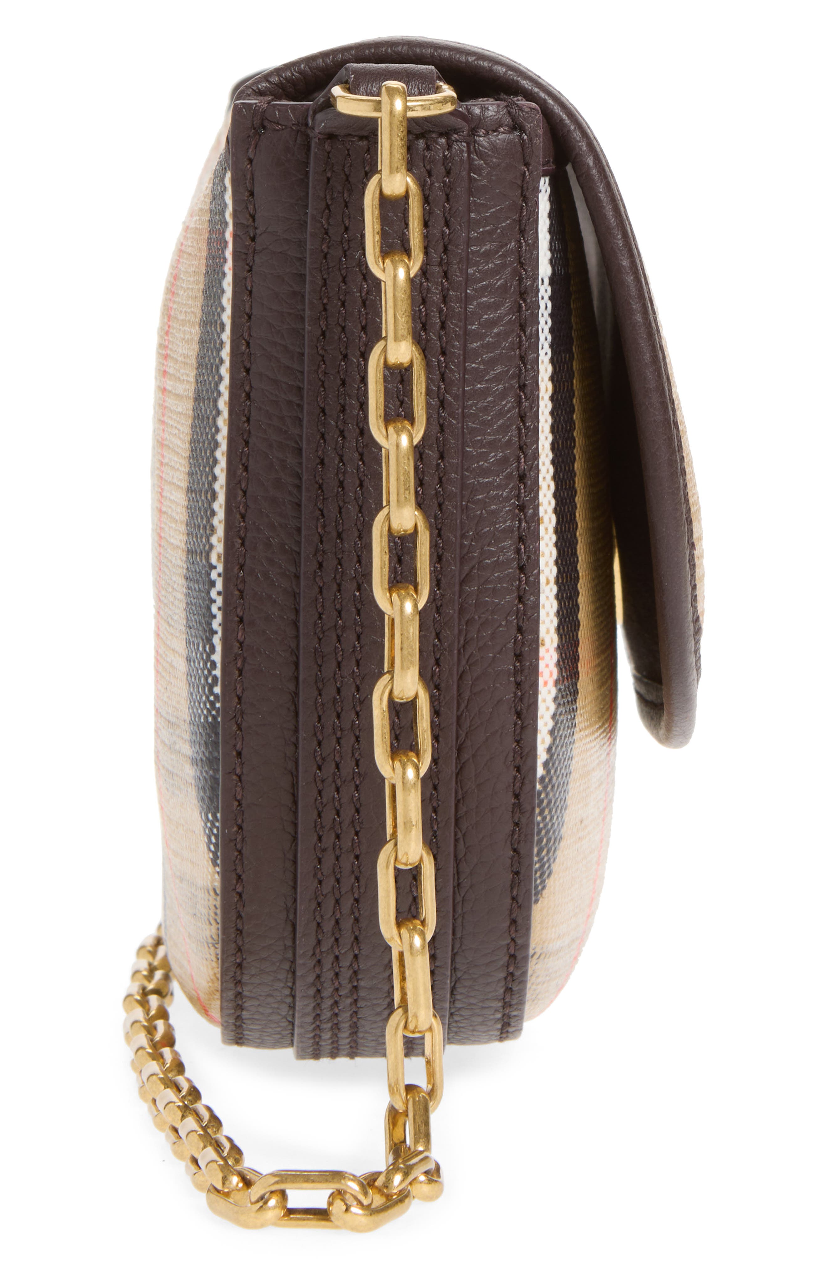 Burberry Mini Highlands Check Coated Canvas Shoulder Bag, Alternate, color, Sand