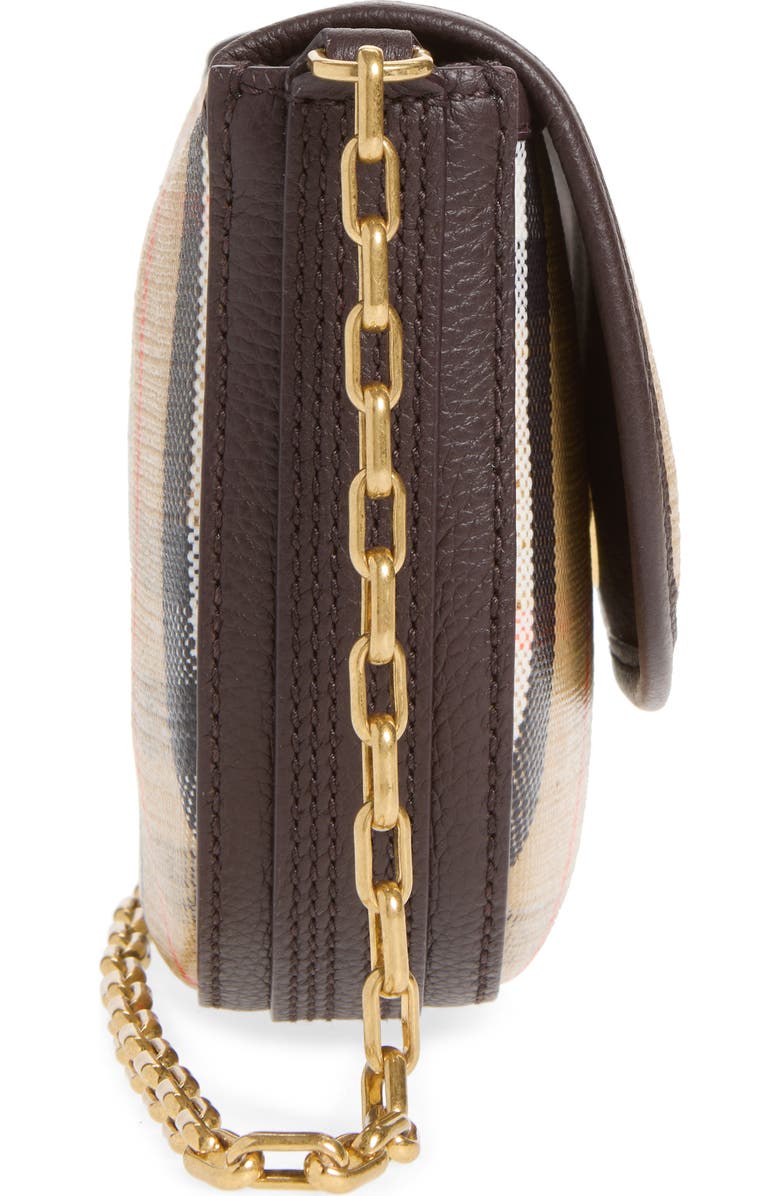 Burberry Mini Highlands Check Coated Canvas Shoulder Bag, Alternate, color, Sand