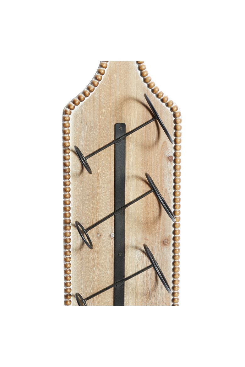 Brown Wood Bottle Shaped Wall Wine Rack with Beaded Frame, Alternate, color, BROWN