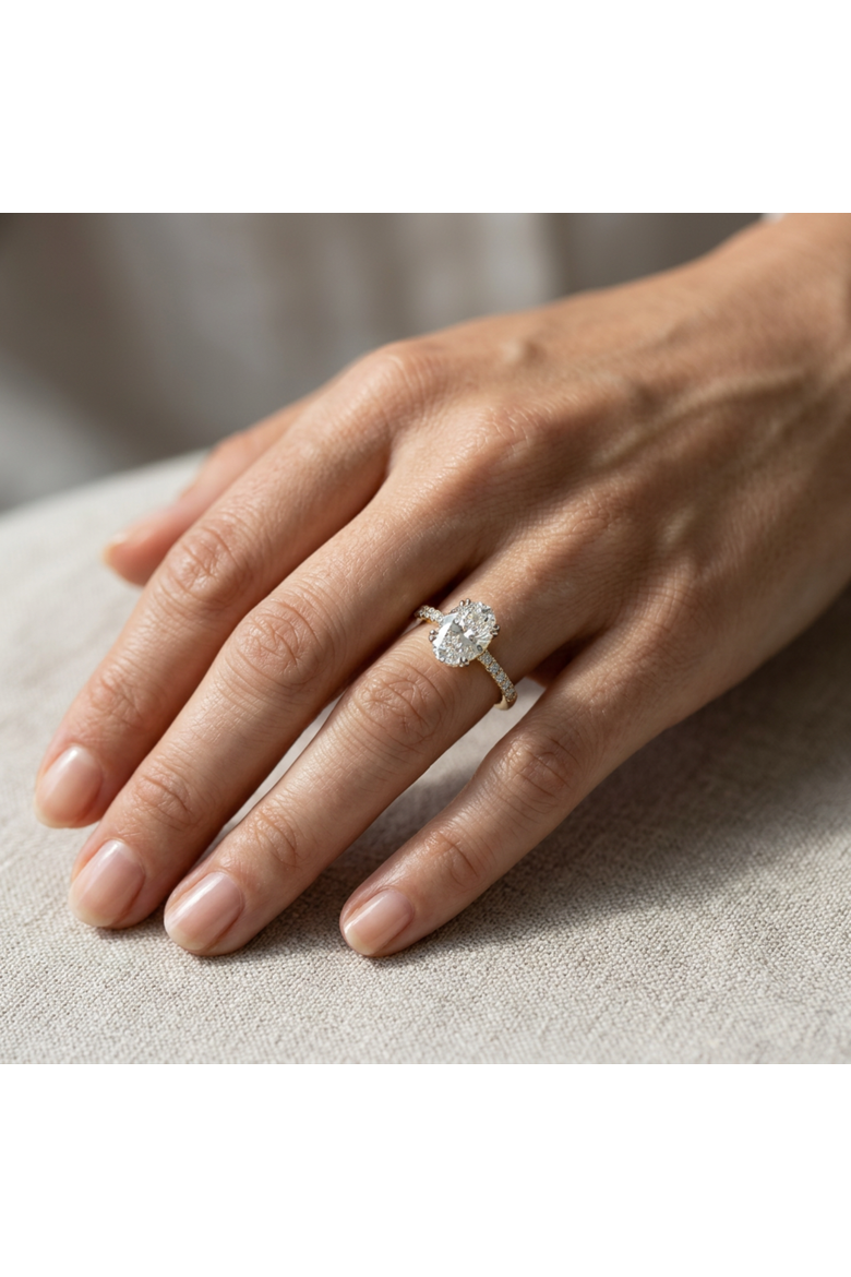 Isidora 3.5 Cts 14K Yellow Gold Oval Lab Grown Diamond Hidden Halo Engagement Ring, Alternate, color, 14K Yellow Gold