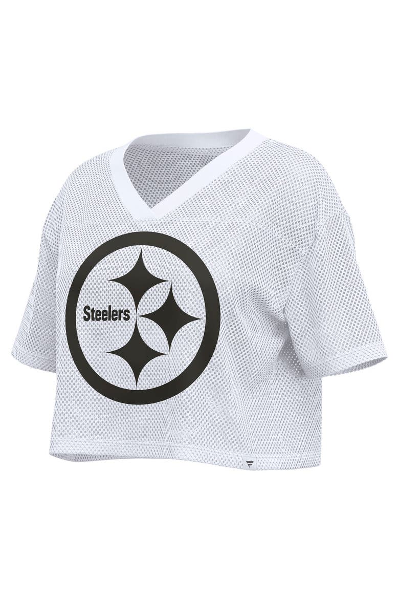 Women's Fanatics White Pittsburgh Steelers Oversized Mesh Cropped V-Neck Jersey, Alternate, color, White