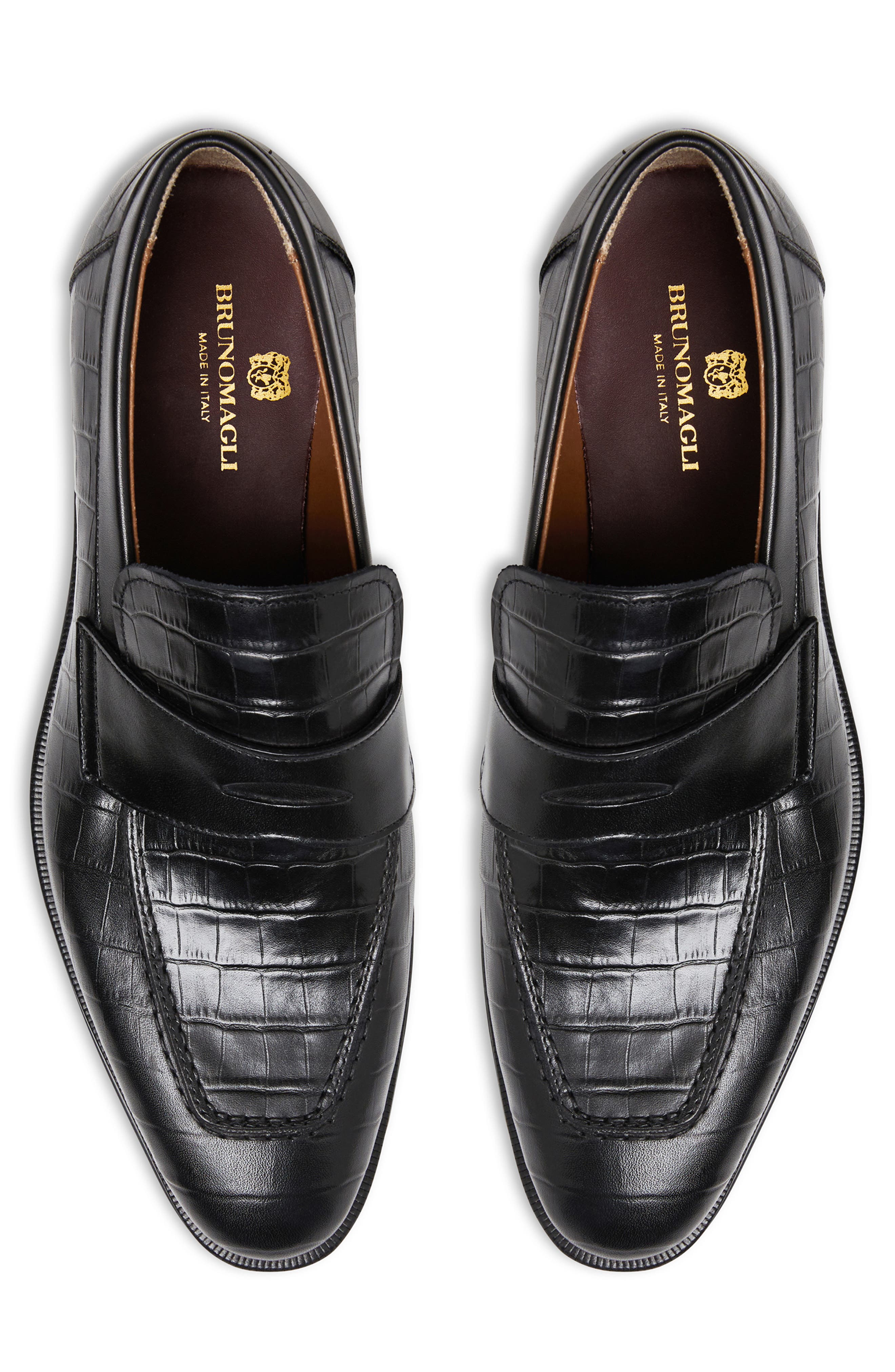 Bruno Magli Nathan Croc Embossed Penny Loafer, Alternate, color, 