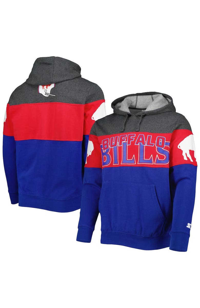 STARTER Men's Starter Royal/Heather Charcoal Buffalo Bills Extreme Vintage Logos Pullover Hoodie, Main, color, 