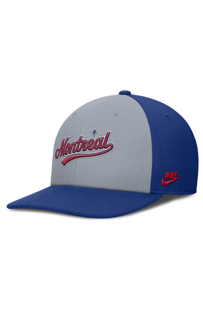 Nike Men's Nike Gray/Blue Montreal Expos Cooperstown Collection Pro Performance Snapback Hat, Alternate, color, Gray