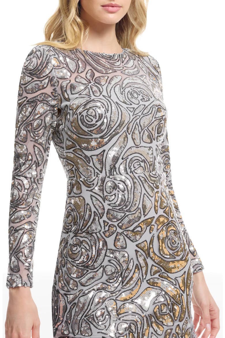 Stassi Floral Sequin Long Sleeve Cocktail Minidress, Alternate, color, SILVER MULTI