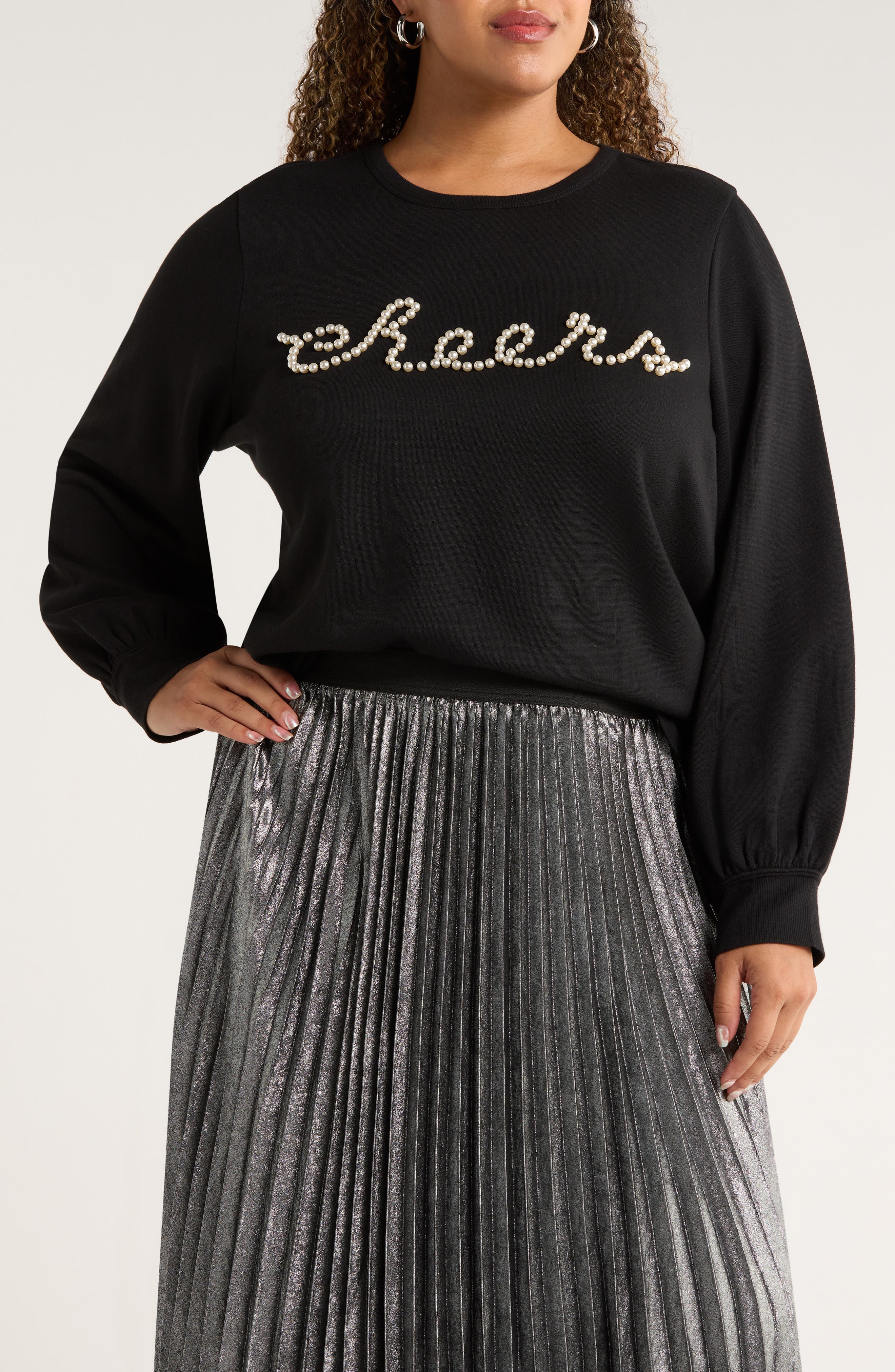 Caslon® Grethen Cheers Balloon Sleeve Sweatshirt