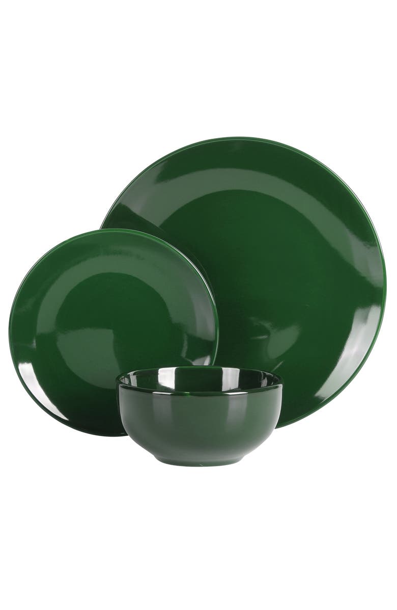 Gibson Simply Essential Coupe 12 Piece Round Stoneware Dinnerware Set, Alternate, color, Green