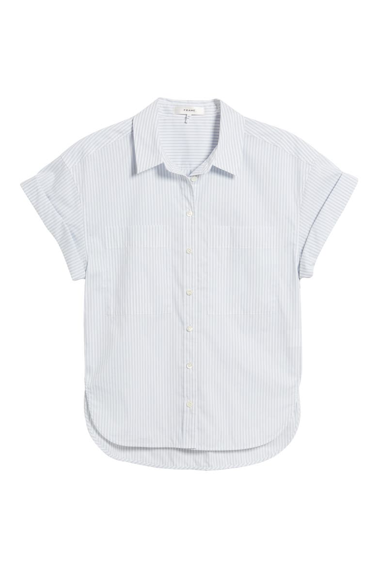 Stripe Short Sleeve Button-Up Shirt, Alternate, color, LIGHT CHAMBRAY MULTI