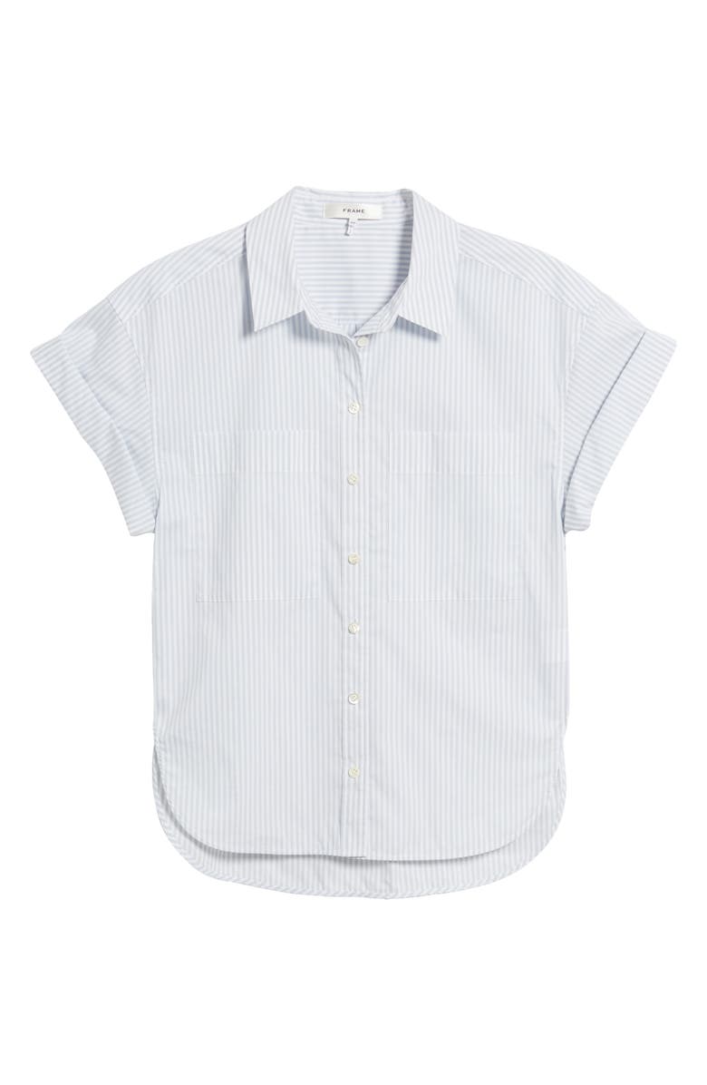 FRAME Stripe Short Sleeve Button-Up Shirt, Alternate, color, Light Chambray Multi