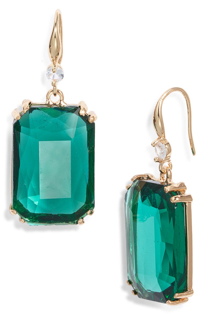 CRISTABELLE Soft Square Crystal Drop Earrings, Main, color, Clear-Emerald-Gold