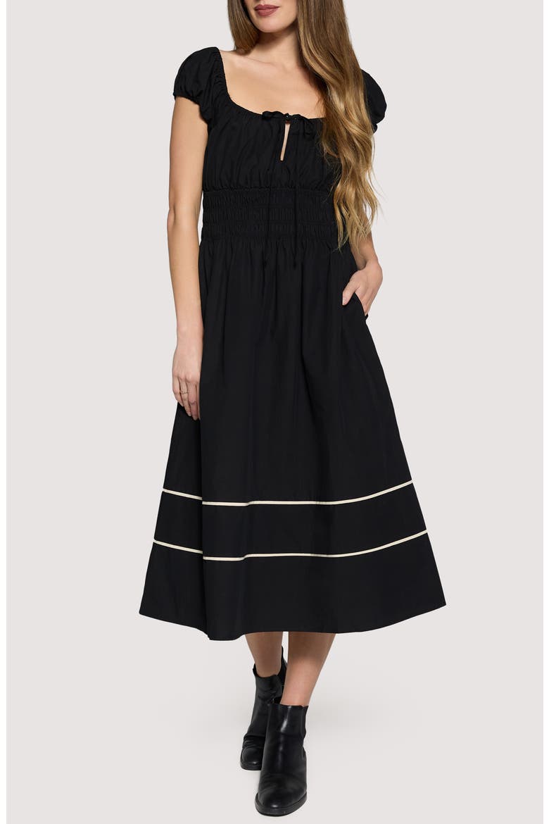 Cara Dream Midi Dress, Main, color, BLACK-CREAM