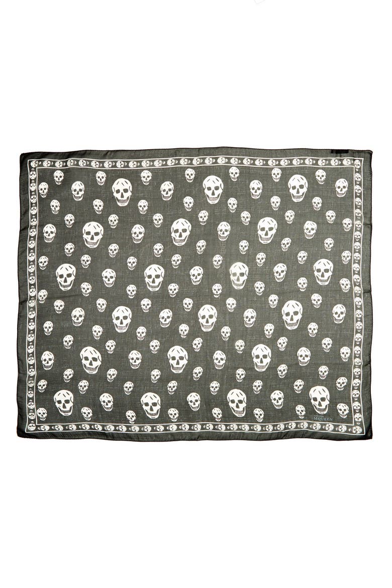Alexander McQueen 'Skull' Chiffon Scarf, Main, color, BLACK