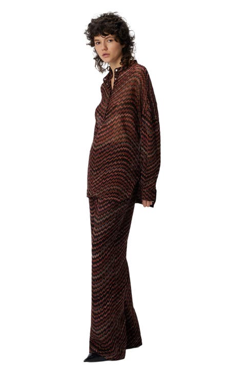 Blouse With Mandarin Collar And Zigzag Pattern