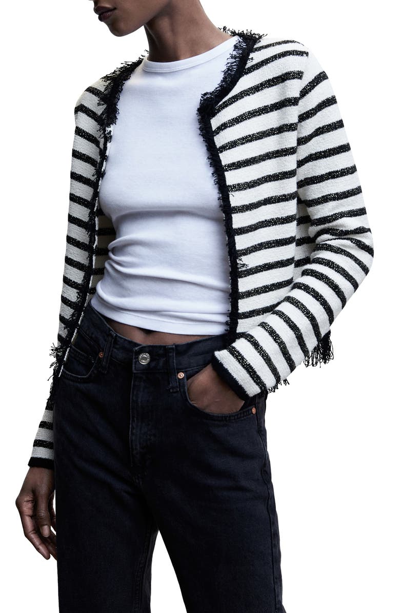 MANGO Metallic Stripe Frayed Hem Cardigan, Main, color, 
