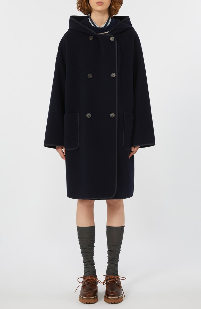 Weekend Max Mara Bergen Hooded Wool Coat, Main, color, Navy