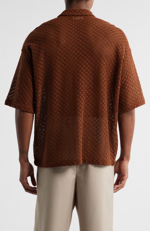 Open Edit Oversize Texture Short Sleeve Button-up Shirt In Brown Tiramisu