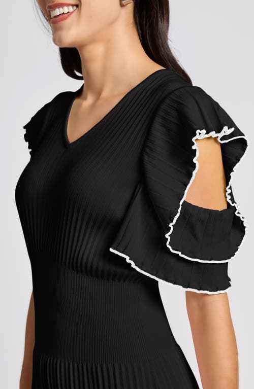Ming Wang Ruffle Rib Midi Dress