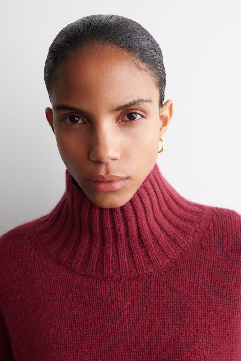 Chunky Cashmere Mock-Neck Sweater, Alternate, color, DARK RED