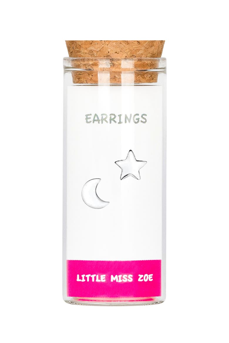 Kids' Sterling Silver Moon/Star Stud Earrings in Gift Bottle, Main, color, Silver