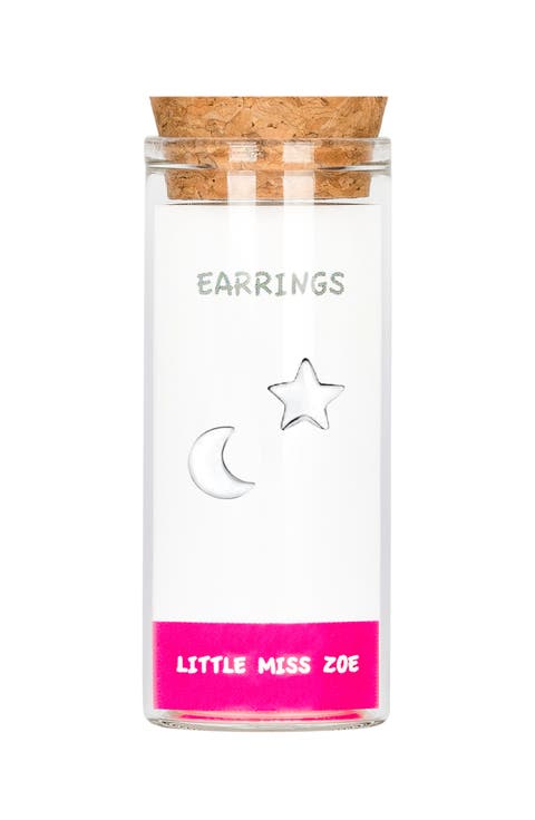 Kids' Sterling Silver Moon/Star Stud Earrings in Gift Bottle
