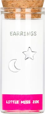 Little Miss Zoe Kids' Sterling Silver Moon/Star Stud Earrings in Gift Bottle
