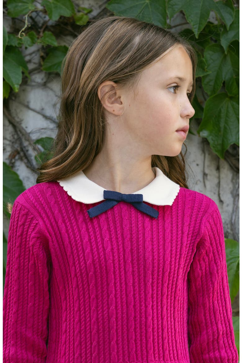 Kids' Organic Collared French Cable Sweater Dress, Alternate, color, Vivid Pink
