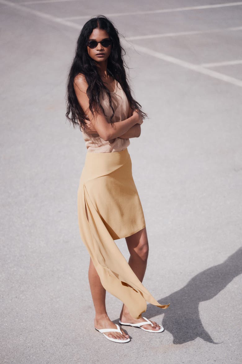 Asymmetric Tie-detail Skirt, Alternate, color, Dark beige