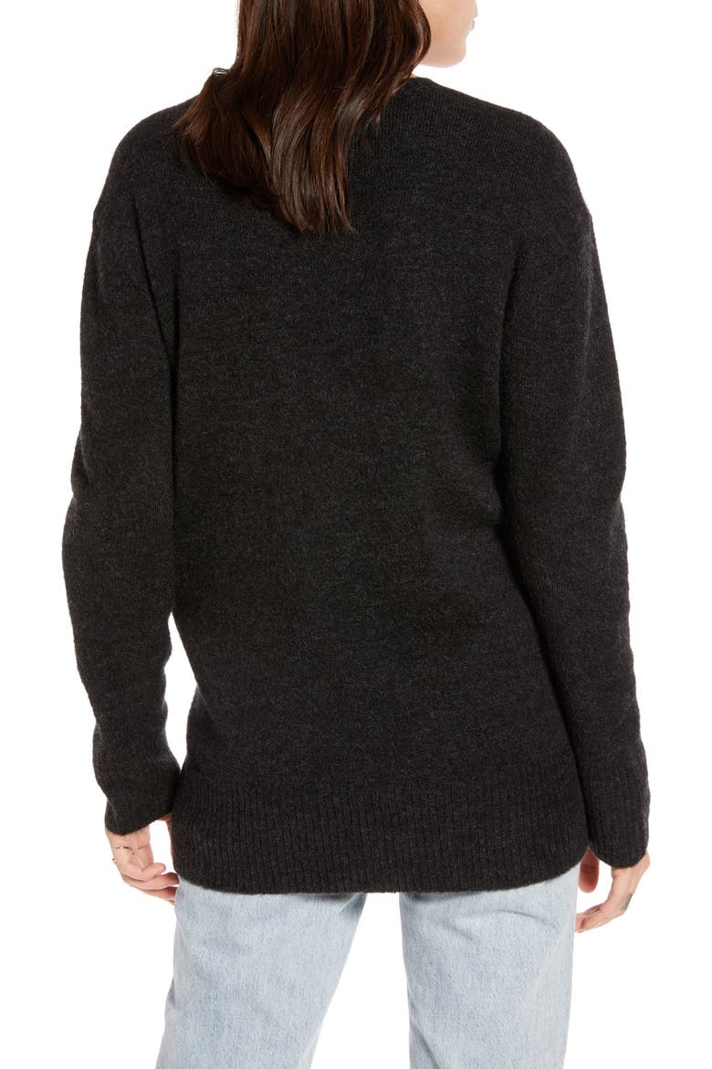 V-Neck Tunic Sweater, Alternate, color, GREY DARK CHARCOAL HEATHER