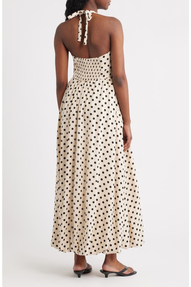 Spotty Halter Neck Linen Blend Fit & Flare Dress, Alternate, color, NEUTRAL