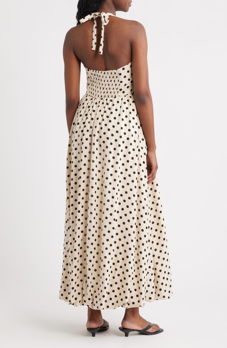 NEXT Spotty Halter Neck Linen Blend Fit & Flare Dress, Alternate, color, Neutral