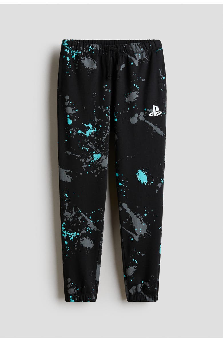 H&M Printed Brushed-inside Joggers, Main, color, Black/Playstation