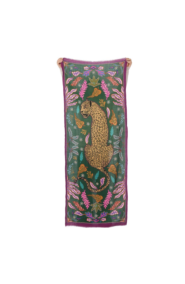 Vismaya Wild Grace Wool Embroidered Scarf, Alternate, color, Jungle Green