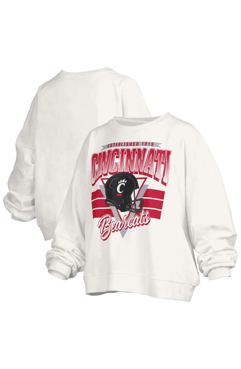 PRESSBOX Women's Pressbox White Cincinnati Bearcats Oversized Janice Retro Waist-Length Pullover Sweatshirt, Main, color, White